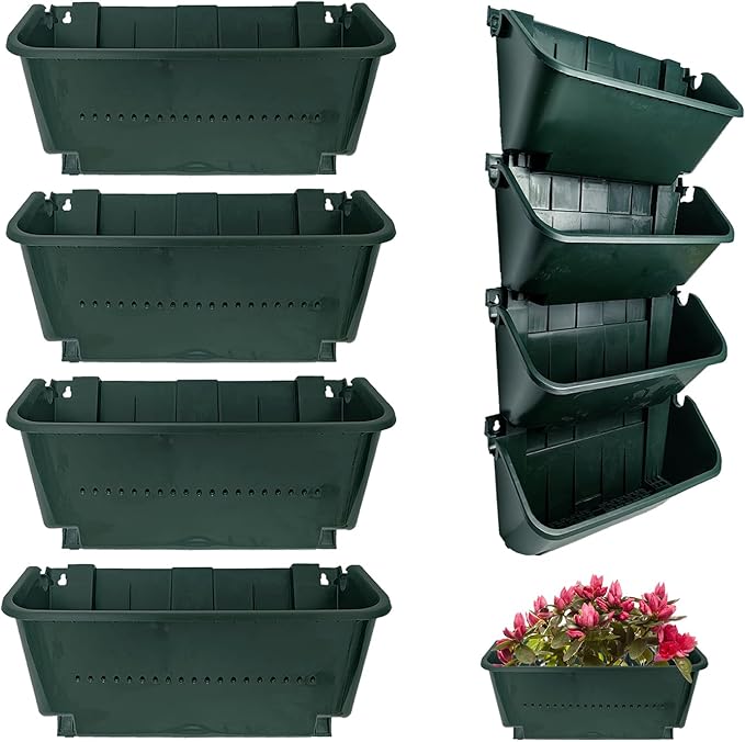 Self-Watering Wall Mounted Planter Set of 4, Indoor and Outdoor Vertical Planter, Stackable Wall Mounted, for Balcony Decoration