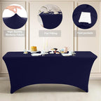 ABCCANOPY 2 Pack 6 FT Navy Spandex Table Cover Stretch Fitted Wrinkle Resistant Tablecloth Reuse for Rectangular Folding Table Patry Event Wedding Banquet Protector