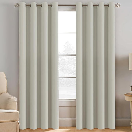 H.VERSAILTEX Extra Long Room Darkening Window Treatment Panels for Bedroom Living Room, Thermal Insulated Solid Grommet Curtains for Nursery (2 Panels, Ivory/Cream, 52 Inch by 108 Inch)