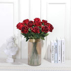 Burgundy Fake Roses Artificial Flowers - 16 Pcs Fake Artificial Roses Silk Flowers with Stems for Home Wedding Hotel Office Centerpiece Decor（Burgundy）