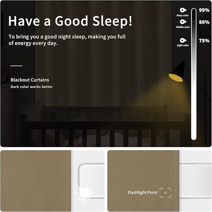 Easy-Going Blackout Curtains for Bedroom, Solid Thermal Insulated Grommet and Noise Reduction Window Drapes, Room Darkening Curtains for Living Room, 2 Panels(46x63 in, Tan)