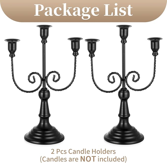 Sziqiqi Halloween Candle Holder Candelabra - Black Candle Stick Holders Pack of 2 Decorative Candleholders for Christmas Decoration