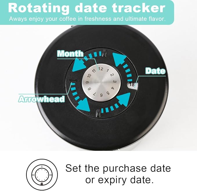 Coffee Canister Airtight Storage Container Stainless Steel Air Tight Coffee Jar with Scoop, Date Tracker CO2 Release Valve for Dry Food, Beans, Ground, Tea, Flour, Cereal and Sugar (1.8L,Green,2Pcs)