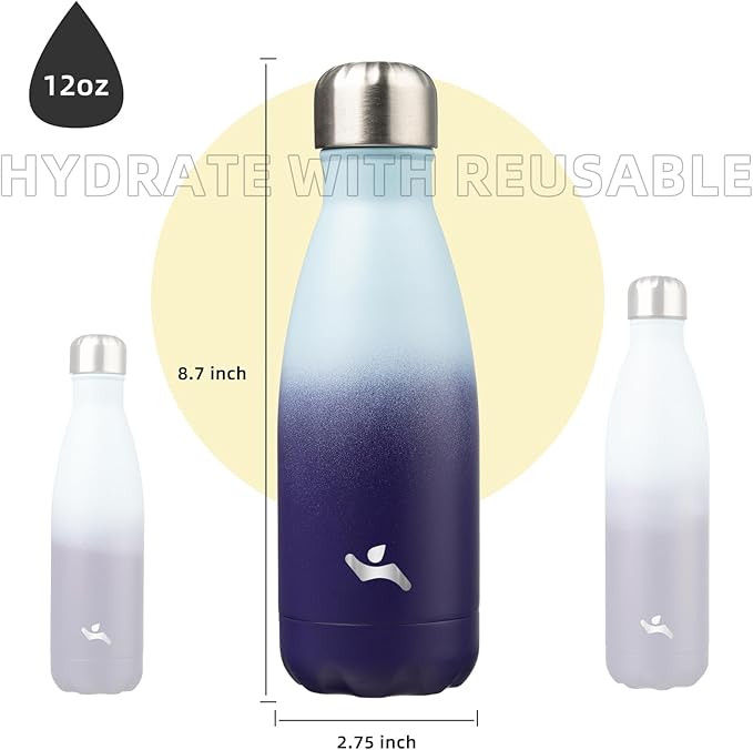 Insulated Water Bottles,12 oz Double Wall Stainless Steel Vacumm Metal Flask for Sports Travel,Ocean Dream
