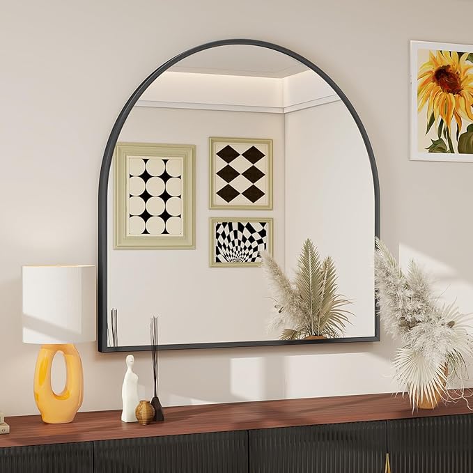 BEAUTYPEAK 31"x32" Arch Bathroom Mirror, Wall Mounted Vanity Metal Frame Mirror for Bedroom, Entryway, Living Room, Black