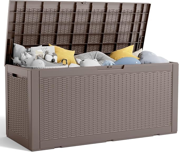 Vixzen 100 Gallon Waterproof Deck Box – Outdoor Storage Organizer for Patio & Garden,Grey