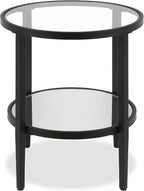 Henn&Hart 20" Wide Round Side Table with Mirror Shelf in Blackened Bronze, Table for Living Room, Bedroom