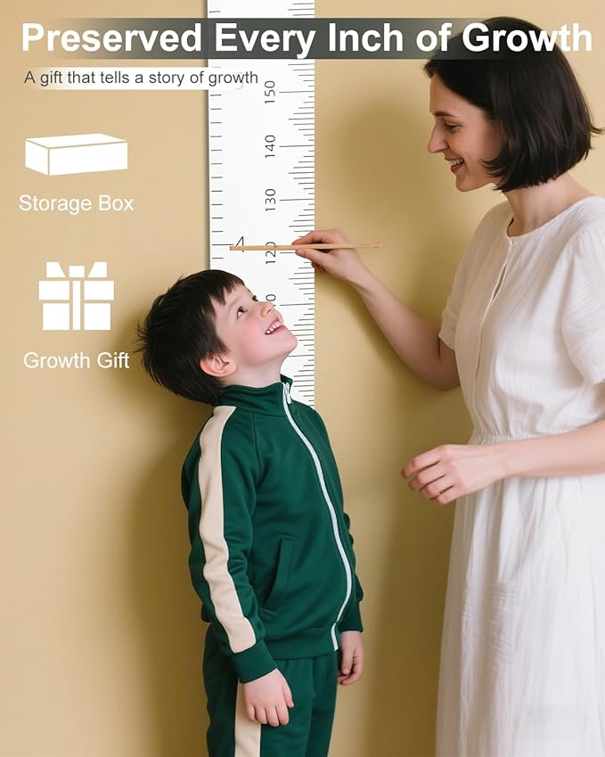 6.5FT Growth Chart for Kids with Wooden Keepsake Box - Children Height Measurement Kit Includes Marker Pen & Wall Hook, Height Tracker Ruler Baby Essentials, Nursery Room Decor Gift for Baby to Teen