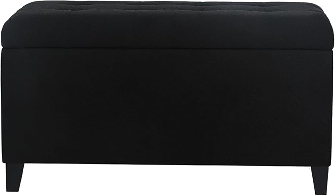 Asense Storage Ottoman Bench, Tufted Fabric Upholstered End of Bed Bench with Safety Hinge Wooden Legs, for Entryway Bedroom (Cotton and Linen Black, 33.3")