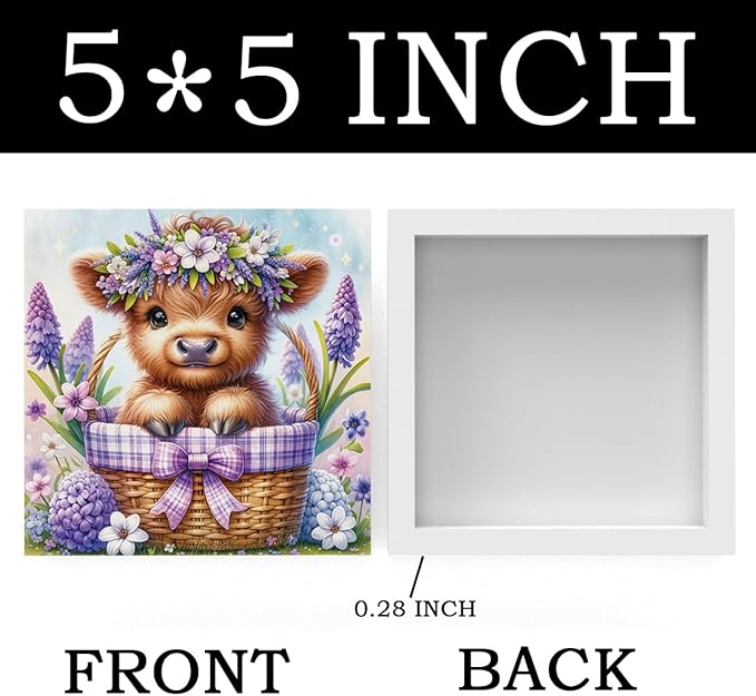 Highland Cow Hyacinth Flowers Decor, Highland Cow Bathroom Decor, Highland Cow Baby Decor, Highland Cow Nursery Decor, Wooden Box Decor Sign for Home Farmhouse Office Living Room Table Shelf Tiered