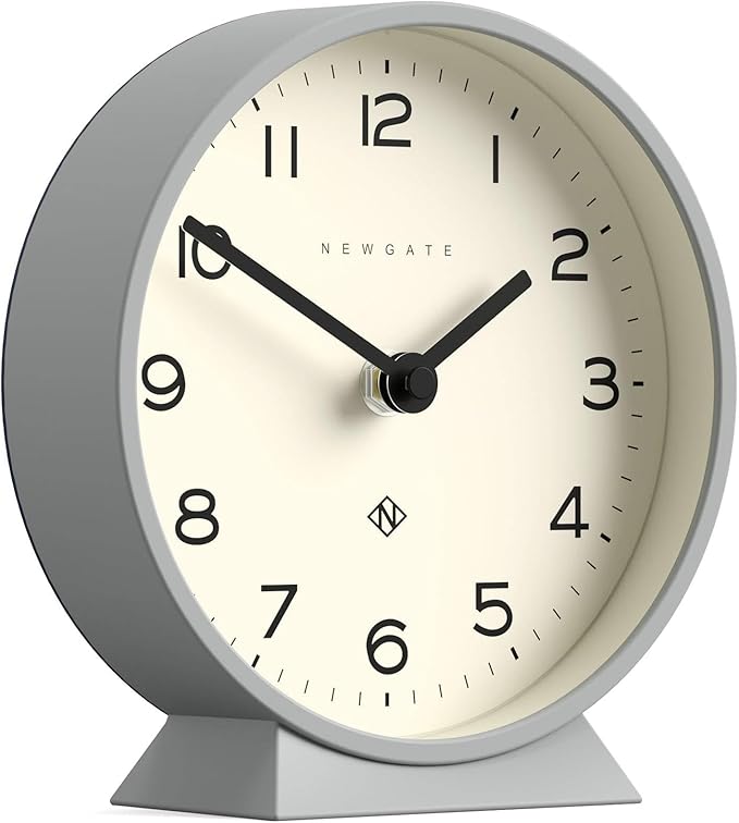 NEWGATE® M Mantel Echo Desk Clock | Modern Round Design | Posh Gray | Easy to Read Numbers | Contemporary Style for Desk, Table, Shelf or Bedside