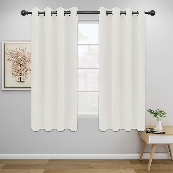 Easy-Going Blackout Curtains for Bedroom, Solid Thermal Insulated Grommet and Noise Reduction Window Drapes, Room Darkening Curtains for Living Room, 2 Panels (52x46 in,Ivory)