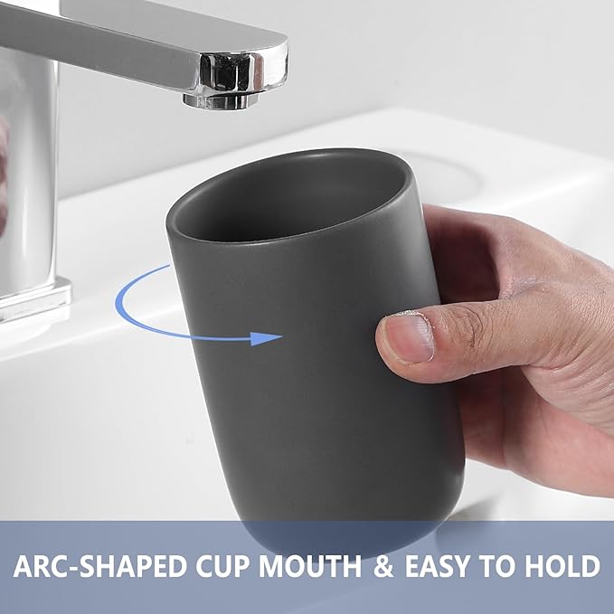 Matte Grey Toothbrush Holders - Ceramic Toothpaste Holders Set, Reusable Toothbrush Cup, Bathroom Counter Organizer