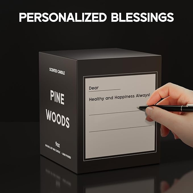 Pine Woods Candle, 9oz Scented Candle for Men, Scented Candles for Home, Gifts for Men, Personalized Blessing Minimalist Men's Gifts