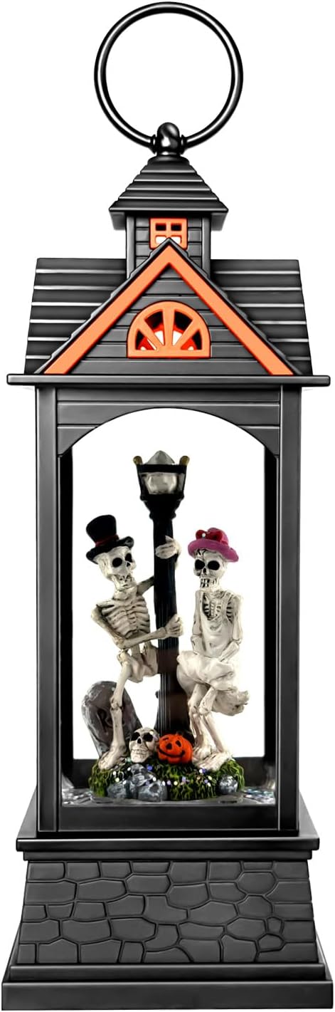 Halloween Snow Globe Lantern, Spooky Ghost Halloween Decor, Plug-in & Battery Operated Snow Globes for Halloween Decorations Indoor