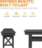 HDPE Outdoor Bench, 55" Patio Bench Outdoor Furniture, Poly Lumber Adirondack Benches, Fade-Resistant HDPE Garden Backless Benches for Park, Poolside, Garden, Porch, Obsidian