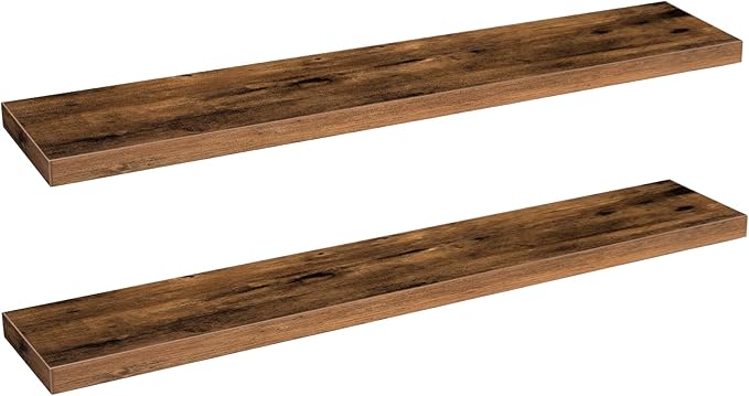 HOOBRO Floating Shelves for Wall, Wall Mounted Shelf Set of 2, 47.2" Hanging Shelf with Invisible Brackets, for Wall Bathroom, Bedroom, Toilet, Kitchen, Living Room, Office, Rustic Brown BF120BJP201