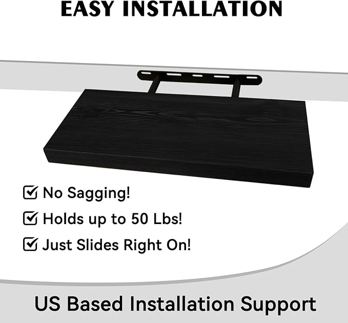 BGMG Wood Floating Shelves 16 inch, Wide Rustic Wooden Wall Shelves for Bathroom Living Room Bedroom Kitchen Farmhouse Set of 2-16x 6.7 x1.25 inch- Black
