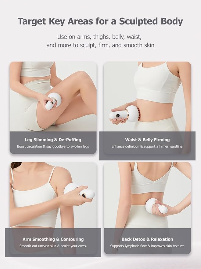 Lymphatic Drainage Massager & Anti Cellulite Massage Tool, Helps Reduce Stretch Marks & Cellulite, for Legs, Arms & Belly, Body Sculpting Machine with Microcurrent, Light, Heat & Vibration