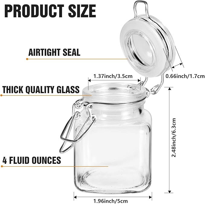 Spice Jars, 24 Pack 4oz Small Glass Jars with Airtight Hinged Lid, With 24 Spice Labels & Silicone Funnels, Airtight Glass Jars for Spices, Condiments Herb Seasoning Art Craft Storage
