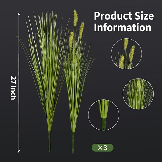 Melorca&Guilla Artificial Plants 6PCS 27“ Fake Tall Onion Grass Faux Plant,Artificial Grass Greenery Shrubs Bushes for Garden Porch Window Box Shop Office Home Décor