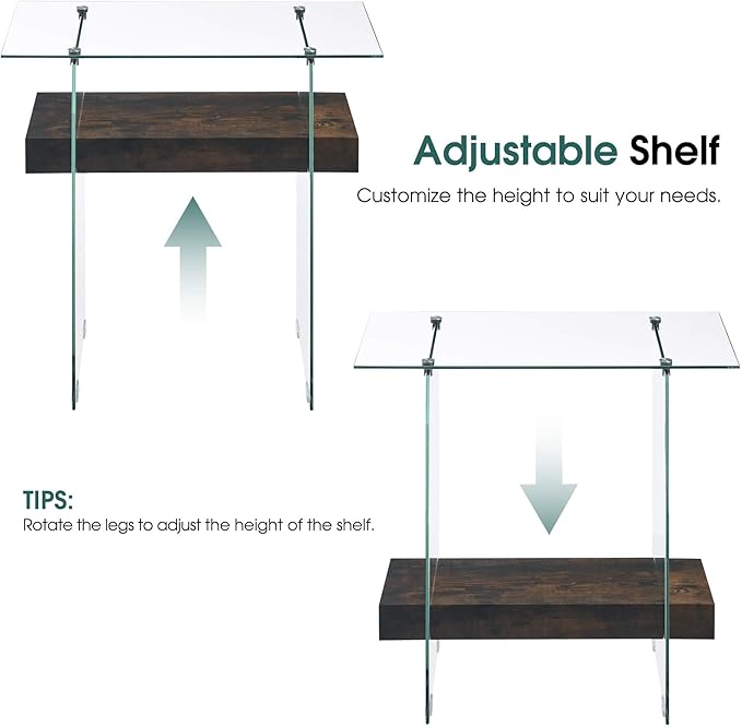 ivinta Narrow Glass Console Table with Storage, 31.5'' Rustic Entryway Table with Storage Shelves for Living Room, Hallway, Foyer, Bedroom 5103 (Dark Brown)
