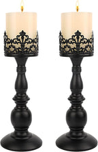 Candle Holders for Pillar Candles Gothic Matte Black Vintage Tall Candle Holders Set of 2 Decorative Large Table Centerpieces Candle Stand Decor (Black 2PCS A)