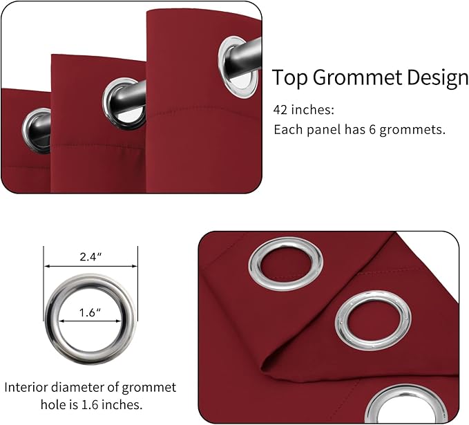 Easy-Going Blackout Curtains for Bedroom, Solid Thermal Insulated Grommet and Noise Reduction Window Drapes, Room Darkening Curtains for Living Room, 2 Panels (42x95 in, Christmas Red)