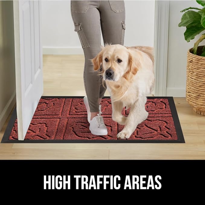 GORILLA GRIP 100% Waterproof All-Season WeatherMax Doormat, US Designed Natural Rubber, Stain and Fade Resistant, Low Profile Indoor Outdoor Door Mats, Easy Clean Patio Mat, 17x29, Burgundy Leaves