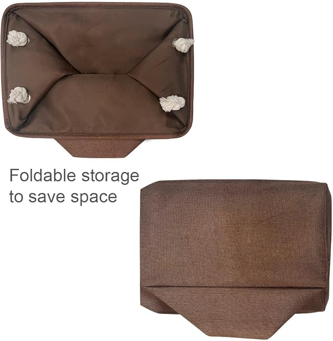 TheWarmHome Decorative Basket Rectangular Fabric Storage Bin Organizer Basket with Handles for Clothes Storage (Brown,Large-3Pack,15.7L*11.8W*8.3H)