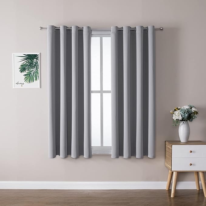 ChrisDowa Grommet Blackout Curtains for Bedroom and Living Room - 2 Panels Set Thermal Insulated Room Darkening Curtains (Light Grey, 52W x 45L )