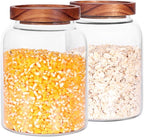 Glass Storage Jars with Airtight Lids, Set of 2 42 FL OZ (1250ml) coffee container with Wooden Lid, Glass Pantry Canister for Beans, Rice, Sugar and etc (6.3 inch high)