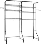 VEVOR Over The Washer and Dryer Storage Shelf, 6 Tier Laundry Room Drying Rack with Hanger Rod and Hooks, Adjustable Over Washer and Dryer Shelves, Laundry Room Shelf Storage Space Saver, Black