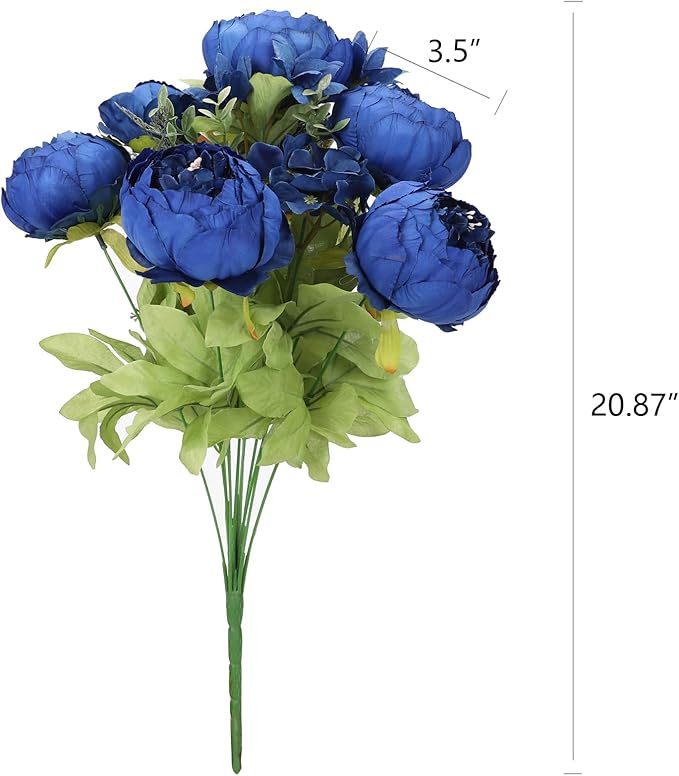Duovlo Artificial Peony Silk Flowers Fake Flowers Vintage Wedding Home Decoration,Pack of 1 (Navy)