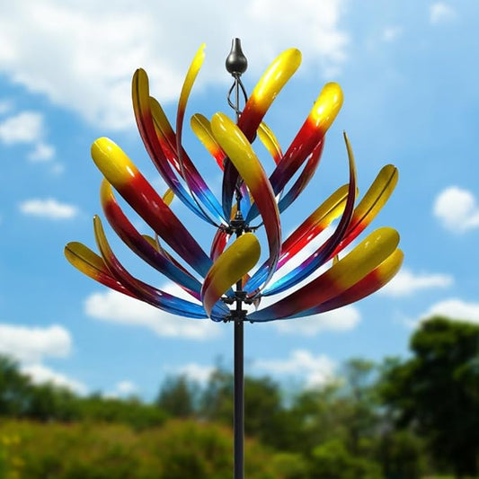 Large Wind Spinners - Decorative Garden Whirligigs - Durable Metal Flower Art - Ideal for Yard Decor and Gifts Colorful 88" H x 27" W