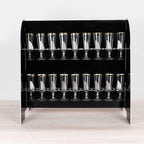 Tableclothsfactory Black Mirror Finish 2-Tier Wine Glass Stemware Rack, 18 Champagne Flute Holder Foam Board Stand - 25"