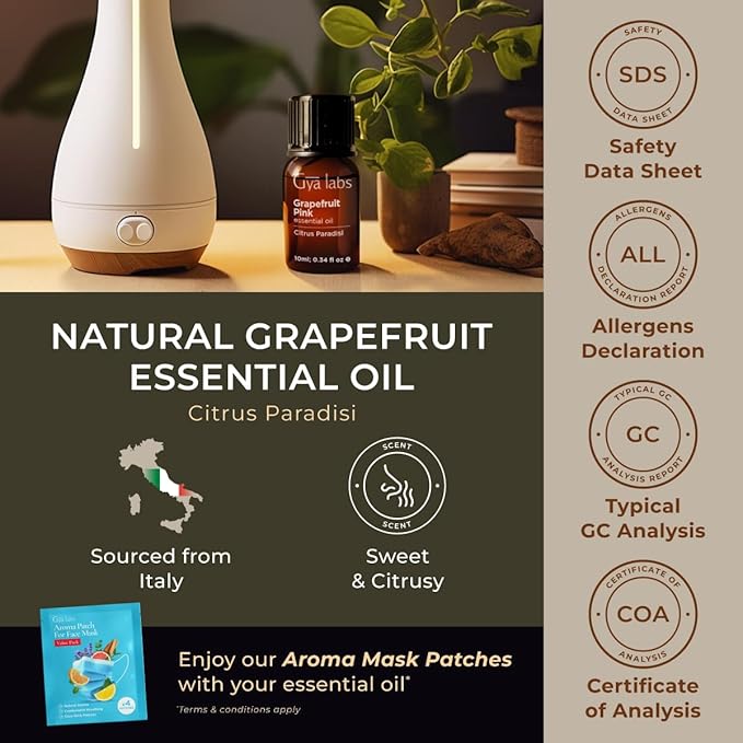 Gya Labs Grapefruit Essential Oil for Skin & Diffuser - 0.34 Fl Oz - 100% Pure Natural Grapefruit Oil for Hair, Aromatherapy DIY & Candle Making Scent
