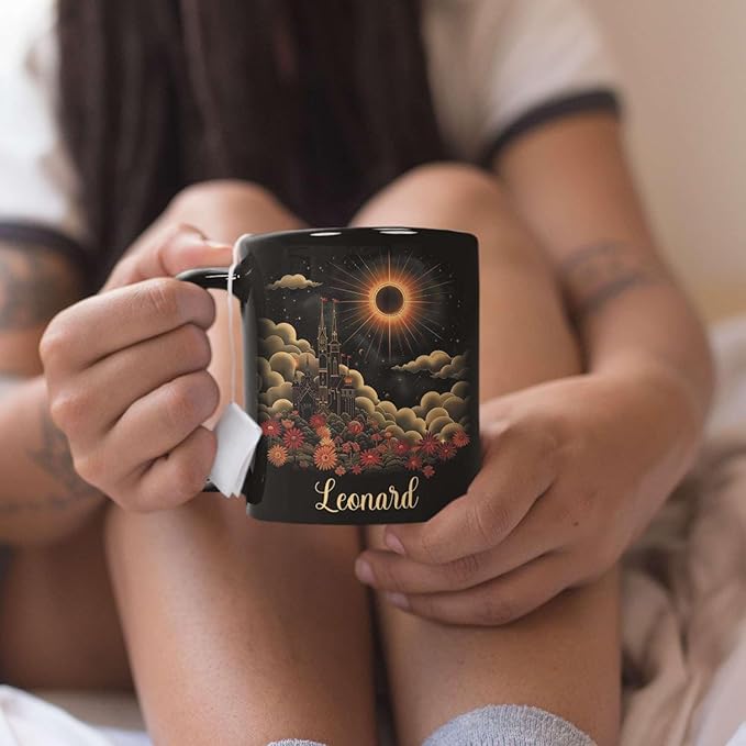 Personalized Name Coffee Mug 11oz 15oz, Custom Fantasy Castle Mug with Gothic Style, Vibrant Celestial Scene Ceramic Cup, Unique Castle Black Coffee Cup, Gifts for Her, Him