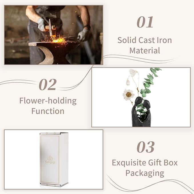 Sziqiqi 6th Anniversary Wedding Gift: Iron Gifts for 6th Anniversary for Couple - Romantic Couple Statue Metal Love Sculpture Black Abstract Figurines for Home Decor Women Her Wife Girlfriend Him Men