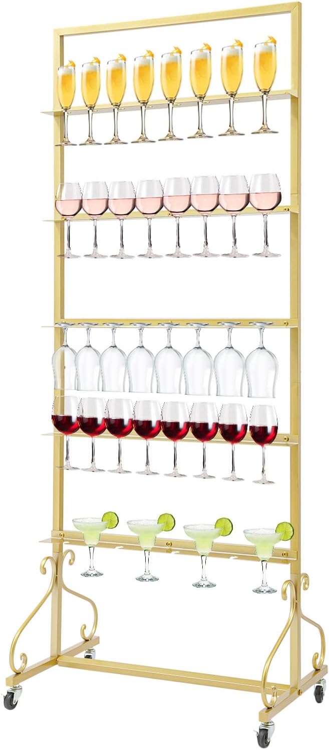 40 Slots Champagne Holder Stand for Party, Wine Glass Display Wall Holder, Stable Wine Glass Stemware Rack for Bar, Wedding, Party (Gold)