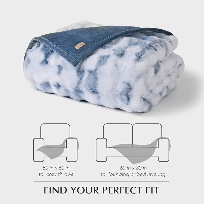 EVERGRACE Ultra Soft Luxury Fluffy Ridgeline Faux Rabbit Fur Throw Blanket, Thick Warm Bubble Throw for Bed, Cozy Plush Reversible Blankets for Couch, Chair, Sofa, Cloud Blue, 60x80 Inches, 870 GSM