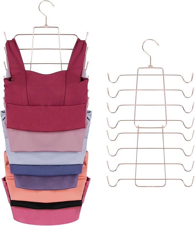 ZEDODIER Tank Top Hanger, Space Saving Bra Hangers, Non-Slip Hanging Sport Bras Holder, Closet Organizers and Storage for Camisoles Tank Tops Bras Ties Swimsuits Strappy Dress, Rose Gold