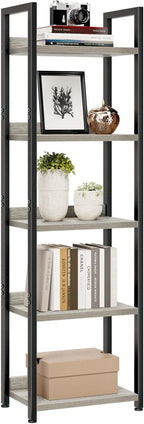 NUMENN Narrow Bookshelf, 5 Tier Bookshelves, Home Office Bookcase Shelf Storage Organizer, Free Standing Storage Shelving Unit for Bedroom, Living Room and Home Office, Grey