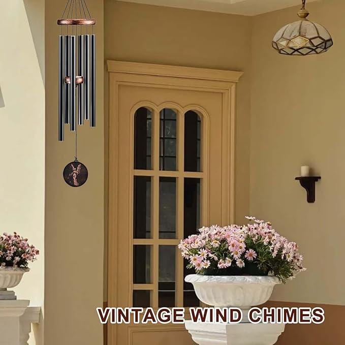 Wind Chimes for Outside, Angel Deep Tone Vintage Wind Chime Outdoor Clearance, Sympathy/Memorial/Festivals Gift for Mom Dad Grandma, Home Garden Patio Decor (32" Angel)