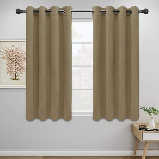 Easy-Going Blackout Curtains for Bedroom, Solid Thermal Insulated Grommet and Noise Reduction Window Drapes, Room Darkening Curtains for Living Room, 2 Panels (52x46 in,Tan)