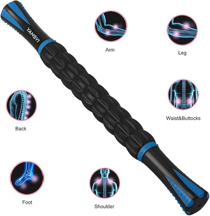 Yansyi Muscle Roller Stick for Athletes - Body Massage Stick - Release Myofascial Trigger Points Reduce Muscle Soreness Tightness Leg Cramps & Back Pain for Physical Therapy & Recovery (Blue 1)