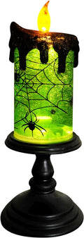 Eldnacele Halloween Snow Globe Candles Lighted Lamp, Battery Operated Spooky Spinning Water Glittering Tornado Candle Flameless Candles Table Centerpiece for Halloween Decoration Indoor(Spider)