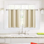 ChrisDowa Small Window Curtains for Kitchen and Bedroom - Grommet Short Thermal Insulated Room Darkening Curtains (2 Panels, Beige, 52 x 36 Inch)