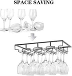 Wine Glass Rack Under Cabinet - Stemware Holder Metal Wine Glass Organizer Glasses Storage Hanger for Bar Kitchen Black 4 Rows
