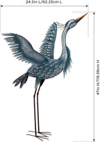 Regal Art & Gift Outdoor Garden Décor, Unique Bird Sculpture, Rustic Metal Bird Statues, Garden Ornaments, Bird Figurine for Lawn, Decorative Sculpture, Heron, Blue, Wings Up, 47"height